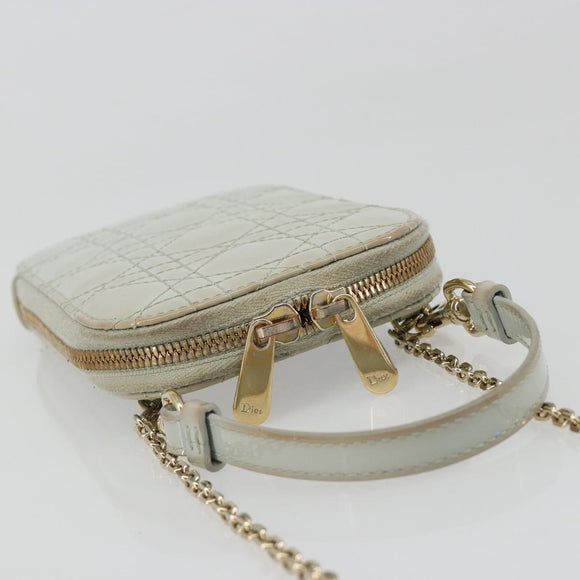 Christian Dior Cannage Phone Pouch Chain Bag Patent Light Blue Gold Auth 185556