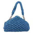 BOTTEGA VENETA Top Handle Bag Hand Bag Cotton Jersey Blue Silver Auth 185557A-1