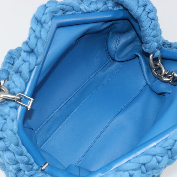 BOTTEGA VENETA Top Handle Bag Hand Bag Cotton Jersey Blue Silver Auth 185557A