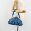BOTTEGA VENETA Top Handle Bag Hand Bag Cotton Jersey Blue Silver Auth 185557A-20