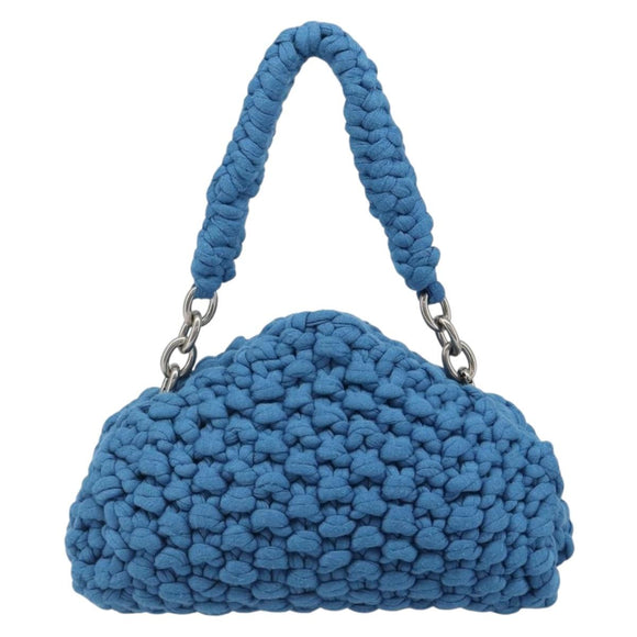 BOTTEGA VENETA Top Handle Bag Hand Bag Cotton Jersey Blue Silver Auth 185557A