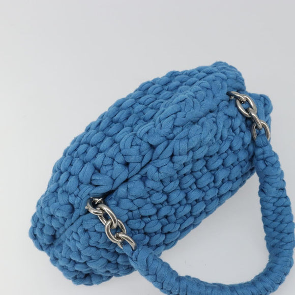 BOTTEGA VENETA Top Handle Bag Hand Bag Cotton Jersey Blue Silver Auth 185557A