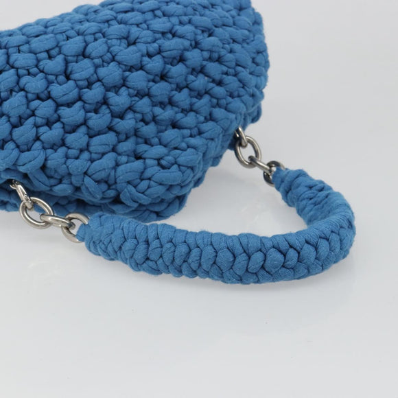 BOTTEGA VENETA Top Handle Bag Hand Bag Cotton Jersey Blue Silver Auth 185557A
