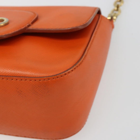 Salvatore Ferragamo Gancini Chain Shoulder Bag Leather Orange Gold Auth 185560