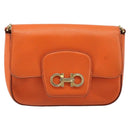 Salvatore Ferragamo Gancini Chain Shoulder Bag Leather Orange Gold Auth 185560-13