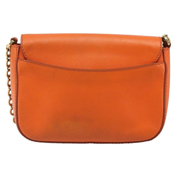 Salvatore Ferragamo Gancini Chain Shoulder Bag Leather Orange Gold Auth 185560
