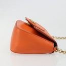 Salvatore Ferragamo Gancini Chain Shoulder Bag Leather Orange Gold Auth 185560-3