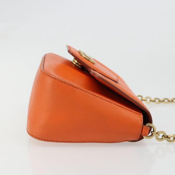 Salvatore Ferragamo Gancini Chain Shoulder Bag Leather Orange Gold Auth 185560
