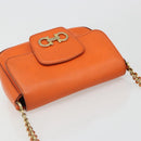 Salvatore Ferragamo Gancini Chain Shoulder Bag Leather Orange Gold Auth 185560-6