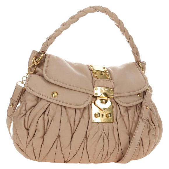 Miu Miu Matelasse Shoulder Bag Leather 2way Pink Gold Auth 185581M