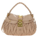 Miu Miu Matelasse Shoulder Bag Leather 2way Pink Gold Auth 185581M-13