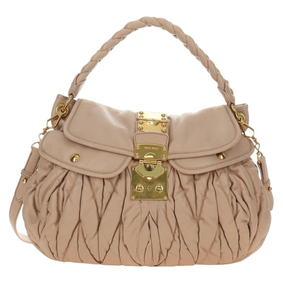 Miu Miu Matelasse Shoulder Bag Leather 2way Pink Gold Auth 185581M