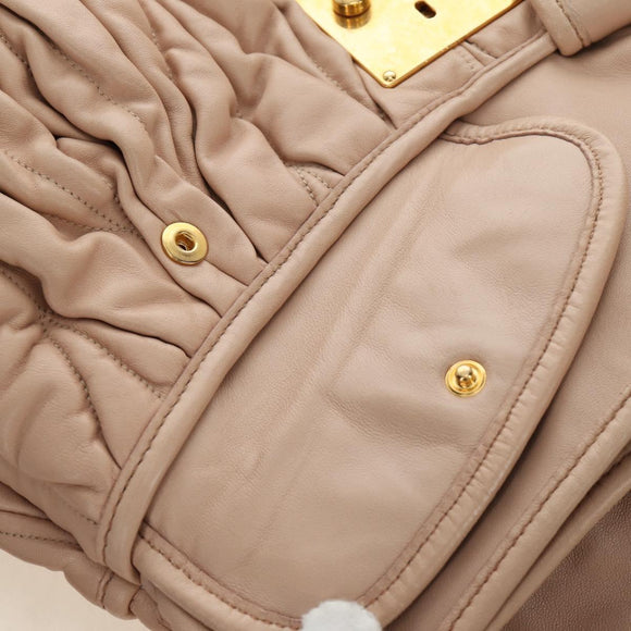 Miu Miu Matelasse Shoulder Bag Leather 2way Pink Gold Auth 185581M