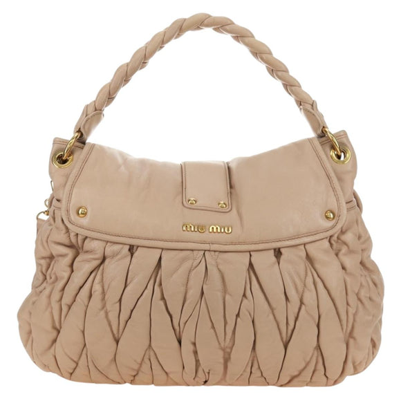 Miu Miu Matelasse Shoulder Bag Leather 2way Pink Gold Auth 185581M