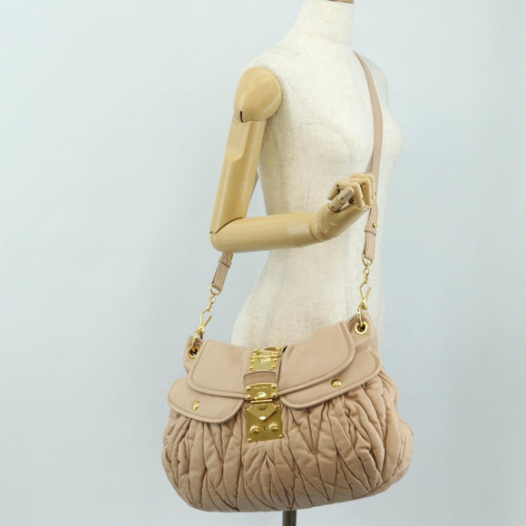 Miu Miu Matelasse Shoulder Bag Leather 2way Pink Gold Auth 185581M