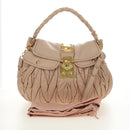 Miu Miu Matelasse Shoulder Bag Leather 2way Pink Gold Auth 185581M-12