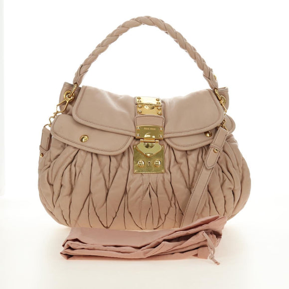 Miu Miu Matelasse Shoulder Bag Leather 2way Pink Gold Auth 185581M