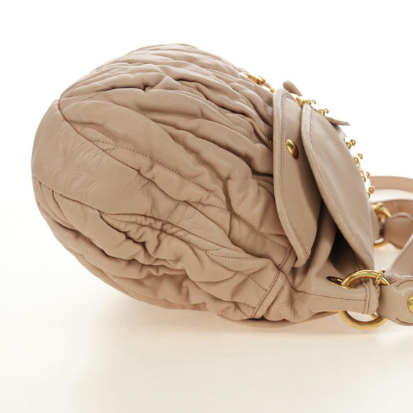 Miu Miu Matelasse Shoulder Bag Leather 2way Pink Gold Auth 185581M
