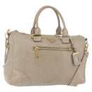 PRADA Hand Bag Leather 2way Khaki Gold Auth 185582A-1