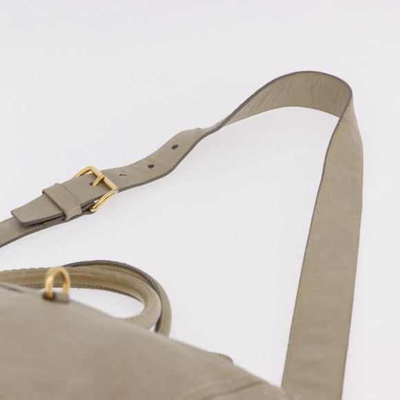 PRADA Hand Bag Leather 2way Khaki Gold Auth 185582A