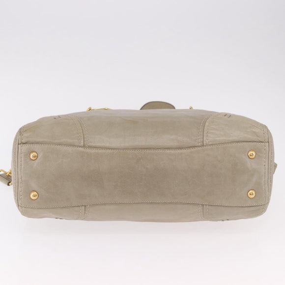 PRADA Hand Bag Leather 2way Khaki Gold Auth 185582A