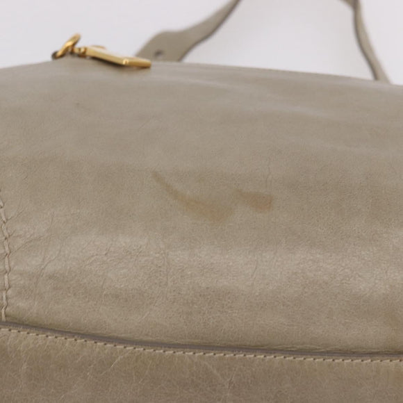 PRADA Hand Bag Leather 2way Khaki Gold Auth 185582A
