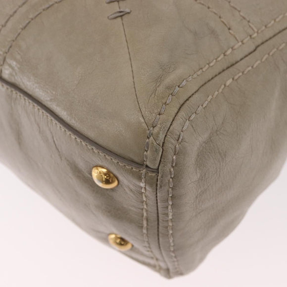 PRADA Hand Bag Leather 2way Khaki Gold Auth 185582A