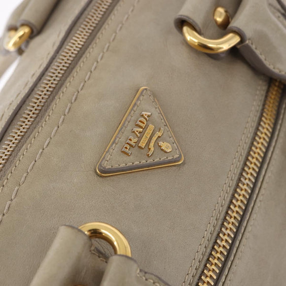 PRADA Hand Bag Leather 2way Khaki Gold Auth 185582A