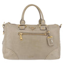 PRADA Hand Bag Leather 2way Khaki Gold Auth 185582A-13