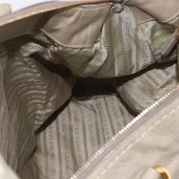 PRADA Hand Bag Leather 2way Khaki Gold Auth 185582A