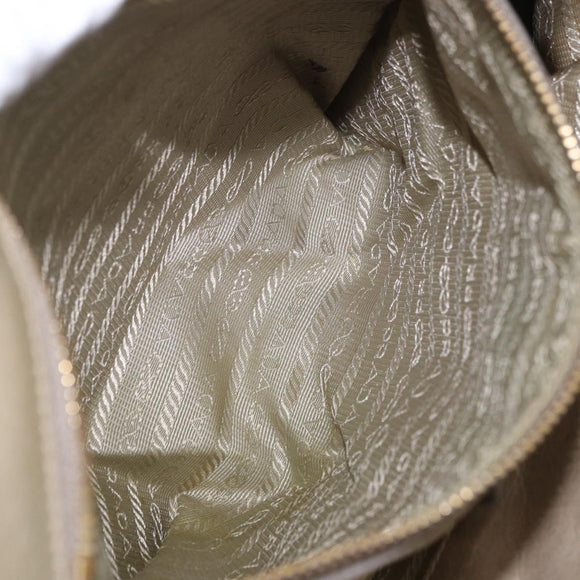 PRADA Hand Bag Leather 2way Khaki Gold Auth 185582A
