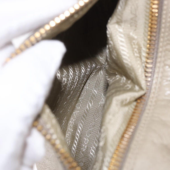 PRADA Hand Bag Leather 2way Khaki Gold Auth 185582A