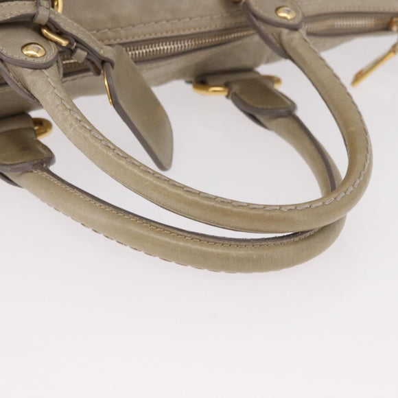 PRADA Hand Bag Leather 2way Khaki Gold Auth 185582A