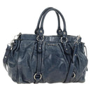Miu Miu Hand Bag Leather 2way Navy Silver Auth 185583M-1