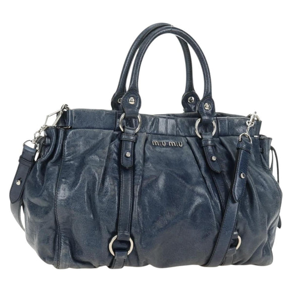 Miu Miu Hand Bag Leather 2way Navy Silver Auth 185583M