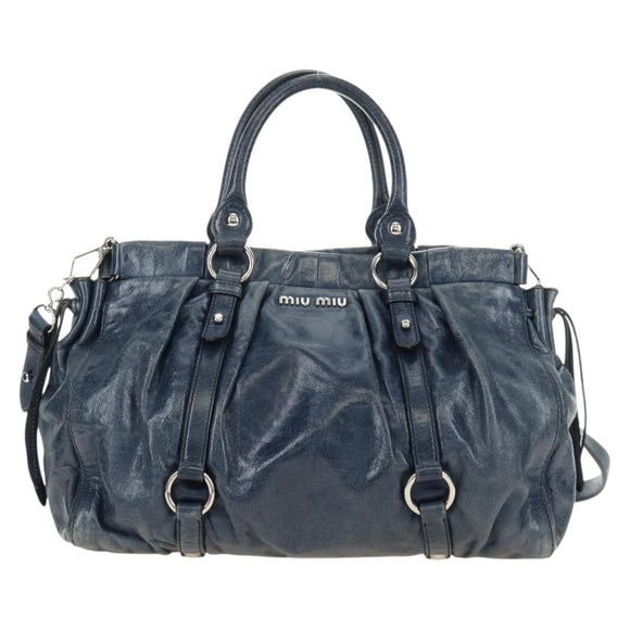 Miu Miu Hand Bag Leather 2way Navy Silver Auth 185583M