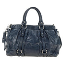 Miu Miu Hand Bag Leather 2way Navy Silver Auth 185583M-2