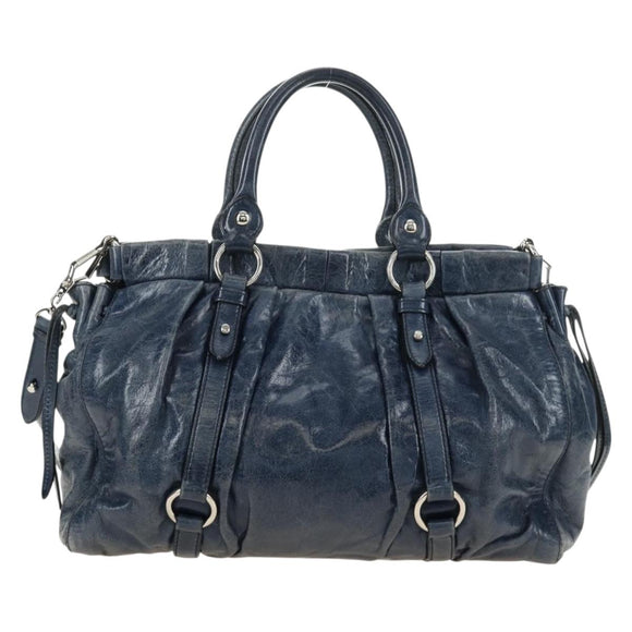 Miu Miu Hand Bag Leather 2way Navy Silver Auth 185583M