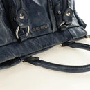 Miu Miu Hand Bag Leather 2way Navy Silver Auth 185583M-6