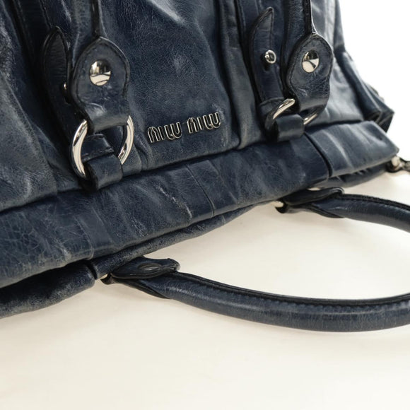 Miu Miu Hand Bag Leather 2way Navy Silver Auth 185583M