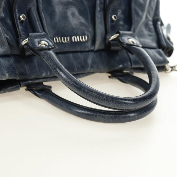 Miu Miu Hand Bag Leather 2way Navy Silver Auth 185583M