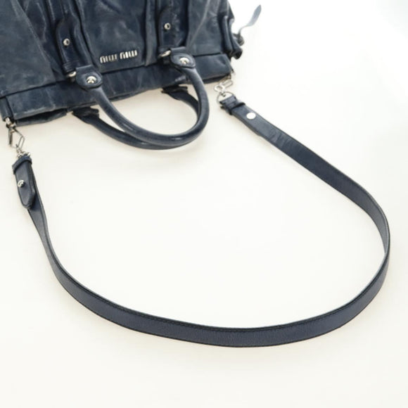 Miu Miu Hand Bag Leather 2way Navy Silver Auth 185583M