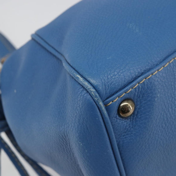 Salvatore Ferragamo Gancini Tote Bag Leather Blue Gold Auth 185584A