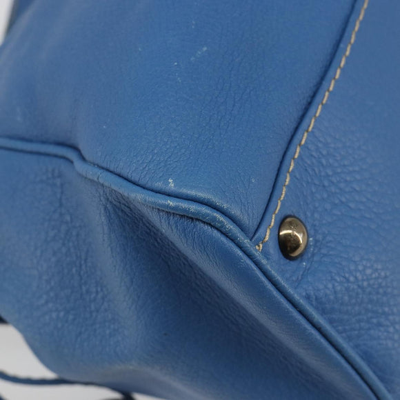 Salvatore Ferragamo Gancini Tote Bag Leather Blue Gold Auth 185584A