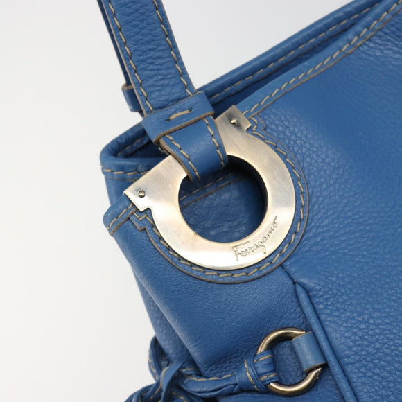 Salvatore Ferragamo Gancini Tote Bag Leather Blue Gold Auth 185584A