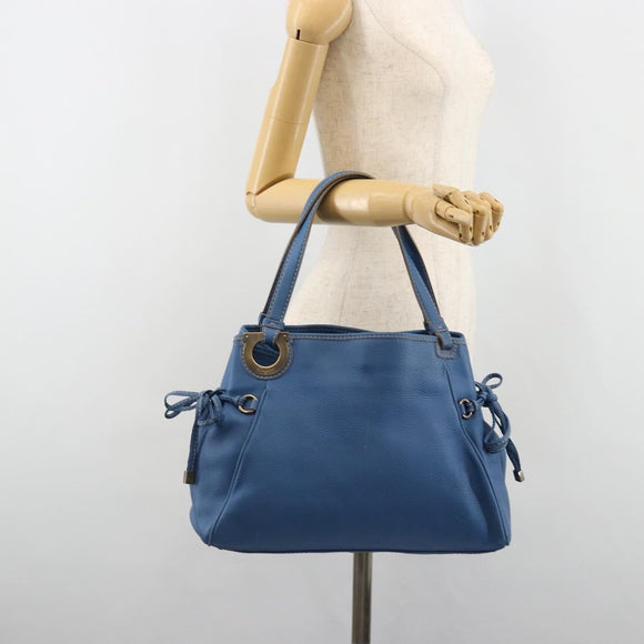 Salvatore Ferragamo Gancini Tote Bag Leather Blue Gold Auth 185584A