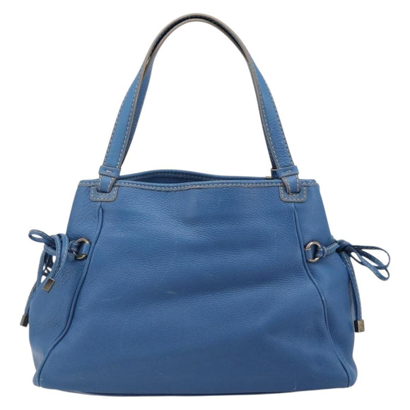 Salvatore Ferragamo Gancini Tote Bag Leather Blue Gold Auth 185584A