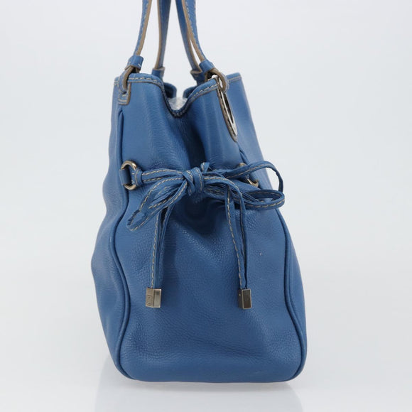Salvatore Ferragamo Gancini Tote Bag Leather Blue Gold Auth 185584A