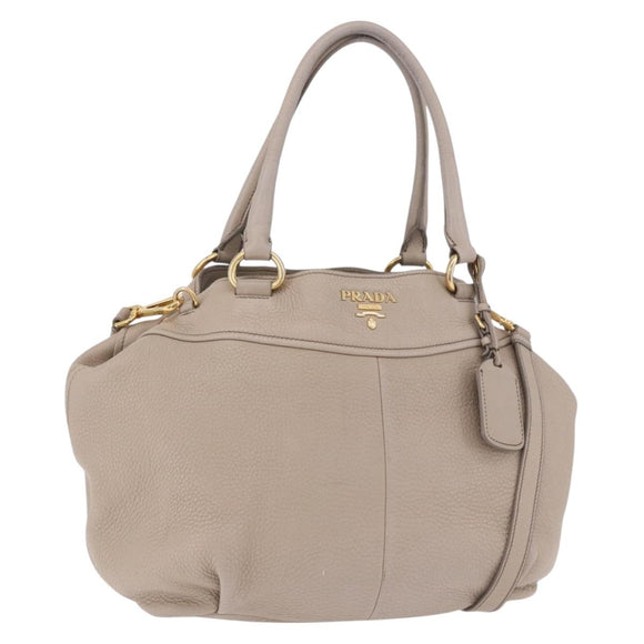 PRADA Tote Bag Leather 2way Beige Gold Auth 185585A