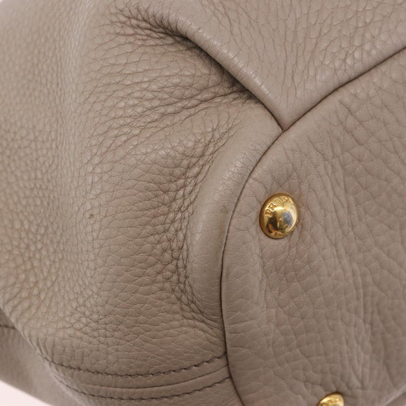 PRADA Tote Bag Leather 2way Beige Gold Auth 185585A